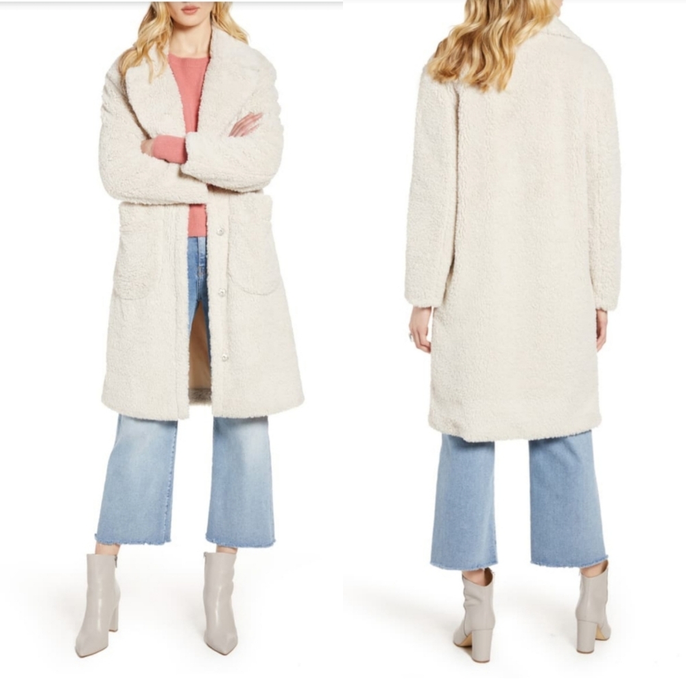 Halogen Patch Pocket Teddy Coat Cream Medium